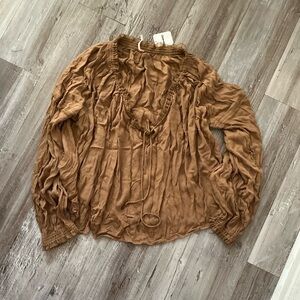 Free People Banda Peasant Blouse in Gold
